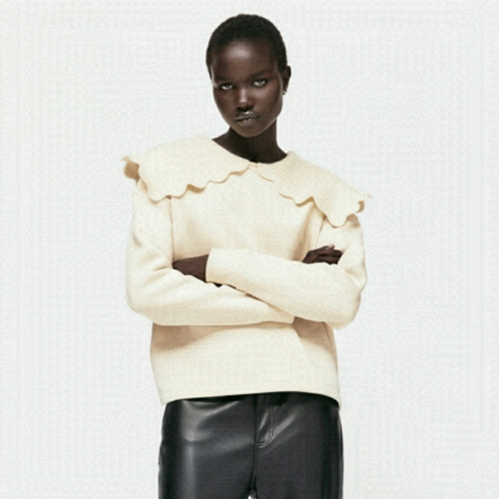 NWT Zara Tricot Lapel Knit Collar Sweatshirt